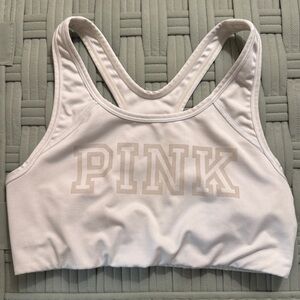 PINK Victoria's Secret White Racerback Sports Bra with Pink Logo